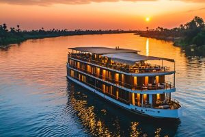 Experience the magic of a sunset cruise along the majestic nile river as the sun sets over the ancient landscape